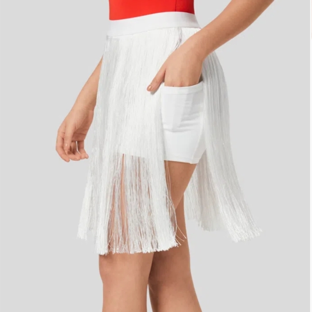 Halara High Waisted 2-in-1 Side Pocket Fringe Midi Resort Skirt size medium